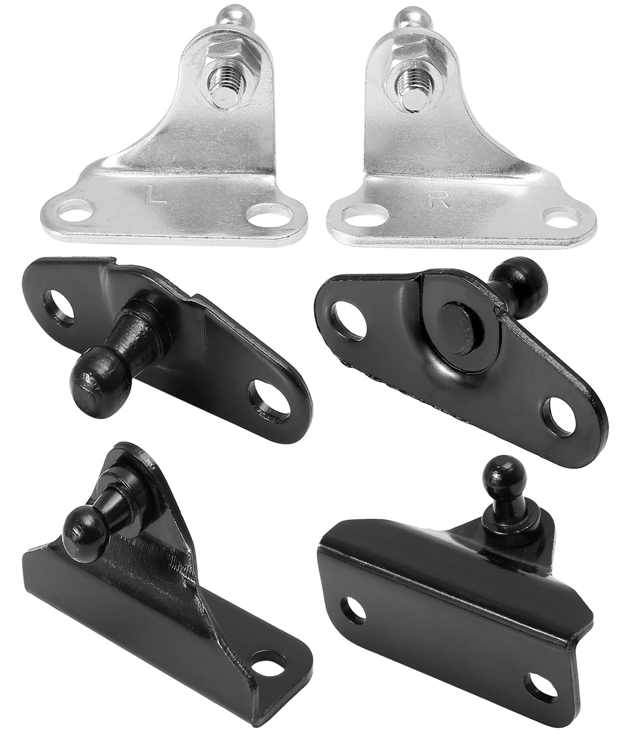 X Autohaux 2/4Sets 3 Style 10mm Car Ball Studs Mounting Brackets for Gas Struts Shock with Screws Silver Tone Black