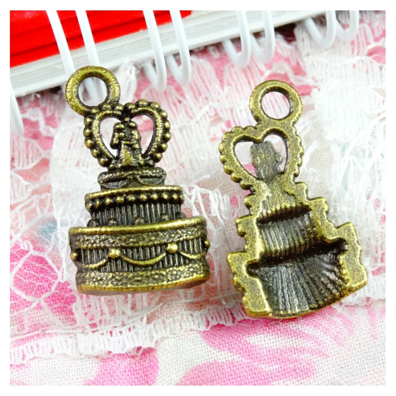 

60Pcs Antique Bronze Plated Birthday Cake Charms Pendant DIY Jewelry Accessories Making Craft 22*13MM