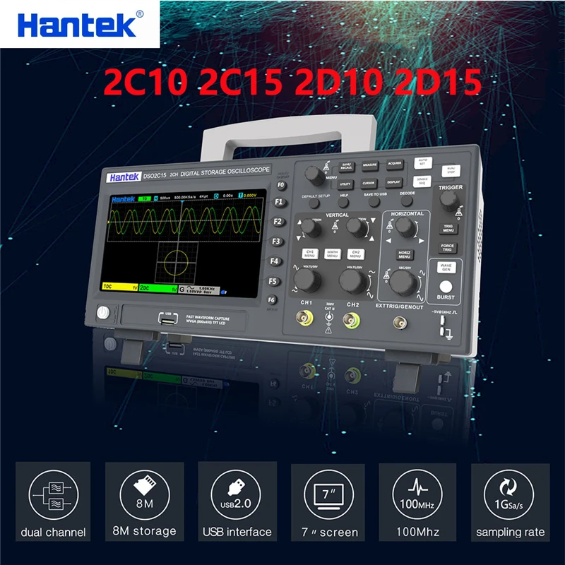 Hantek DSO2D15 DSO2C10 2D10 Digital Oscilloscope 2 Channels 100Mhz/150Mhz Storage USB Osciloscopio Portable Multimeter Tester