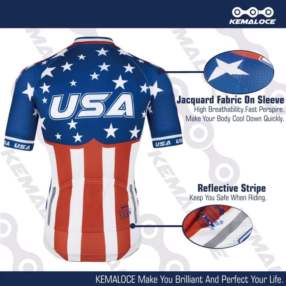 KEMALOCE Bike Jersey USA Navy International New American Sport Dirt Outdoor Cycle Uniform Short Sleeve Pro Team Bicycle Clothes