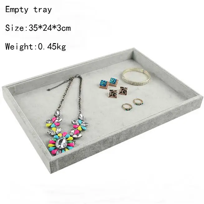 High Quality Ice Grey Velvet Jewelry Tray Jewelllery Storage Box Watch Holder Necklace Ring Earrings Pendant Display Organizer