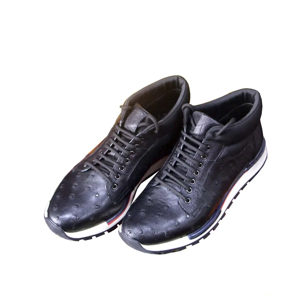 ousidun Ostrich leather  Men Ostrich shoes  korea edition  trend  Men shoes  leisure  lace-up  Hight cut  shoes  Genuine leather