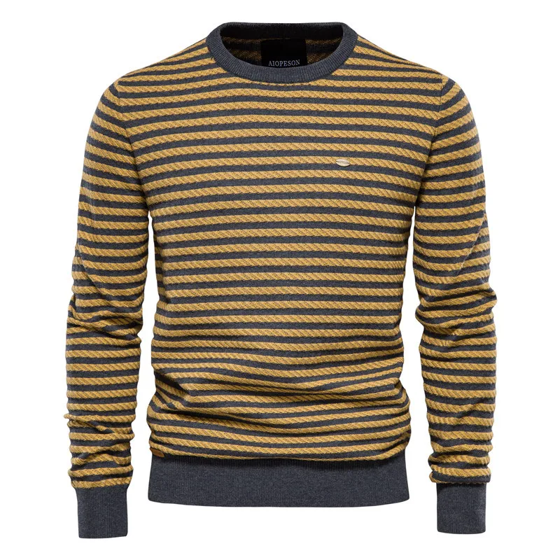 Men's Casual Fashion Knitted Basic Bottoming Shirt Knitted Men's Sweater Striped Trend Simple Round Neck Sweater