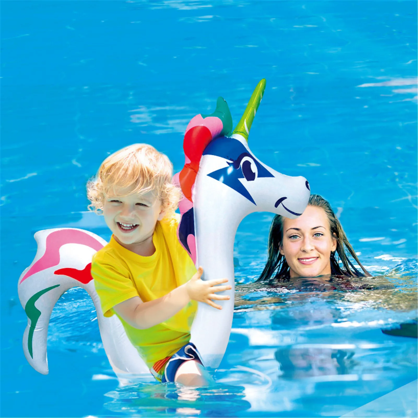 3D Animal Swim Pool Floating Toy Hippocampus Floats Flamingo Swimming Ring Unicorn Inflatable Pool Float Child&Adult Water Toys