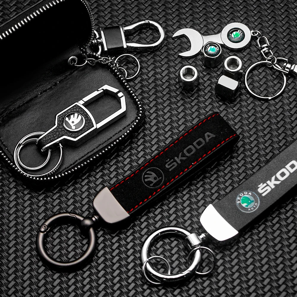 Llavero con logotipo de cuero y Metal para coche, accesorio para Skoda 3, 2, VRS, Vision, Kodiaq, Favorit, Rapid, Octavia, A5