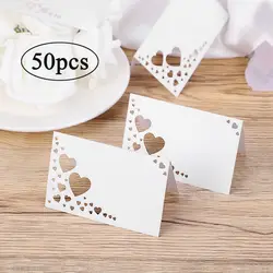 50PCS Paper White Elegant Table Card Heart Hollowed Table Namecard Table Cards Place Cards Wedding Guests Banquet Party Favors