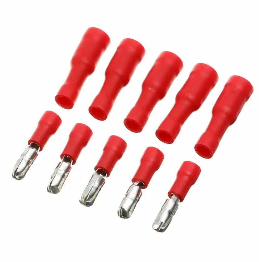 50pcs Red Male Female Bullet Insulated Connector Crimp Terminals Wiring Cable Plug FRD1.25-156 FRD1-156 MPD1.25-156 MPD1-156