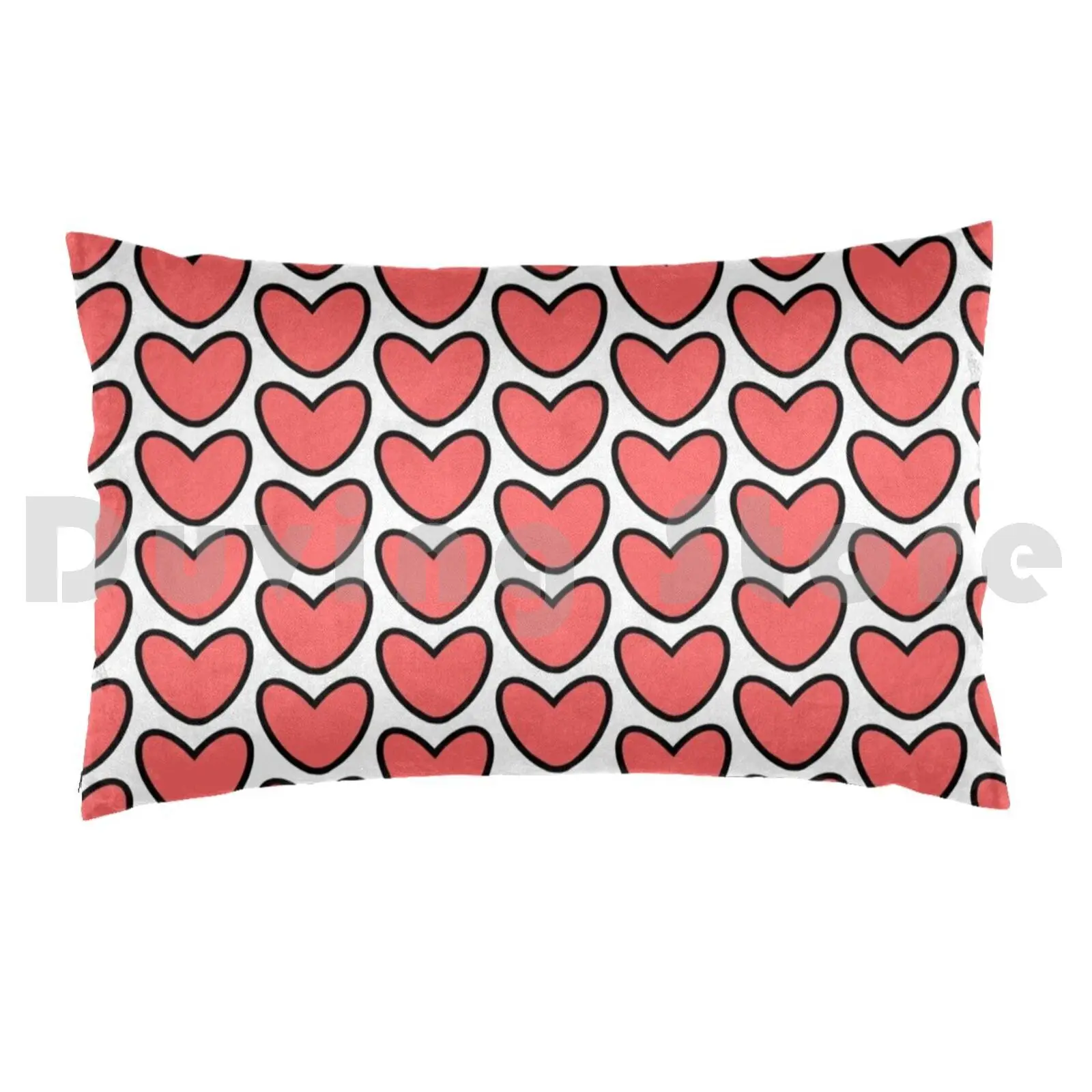 Heart Doodle Pillow case 1652 Heart Doodle Plain Basic Simple Easy Nice Red Black Love Life Live