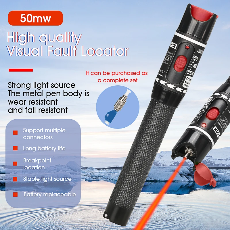 New Design Red Laser Pen 50mW VFL Visual Fault Locator Fiber Optic Cable Tester 50Km Range AUA H50 Free Shipping