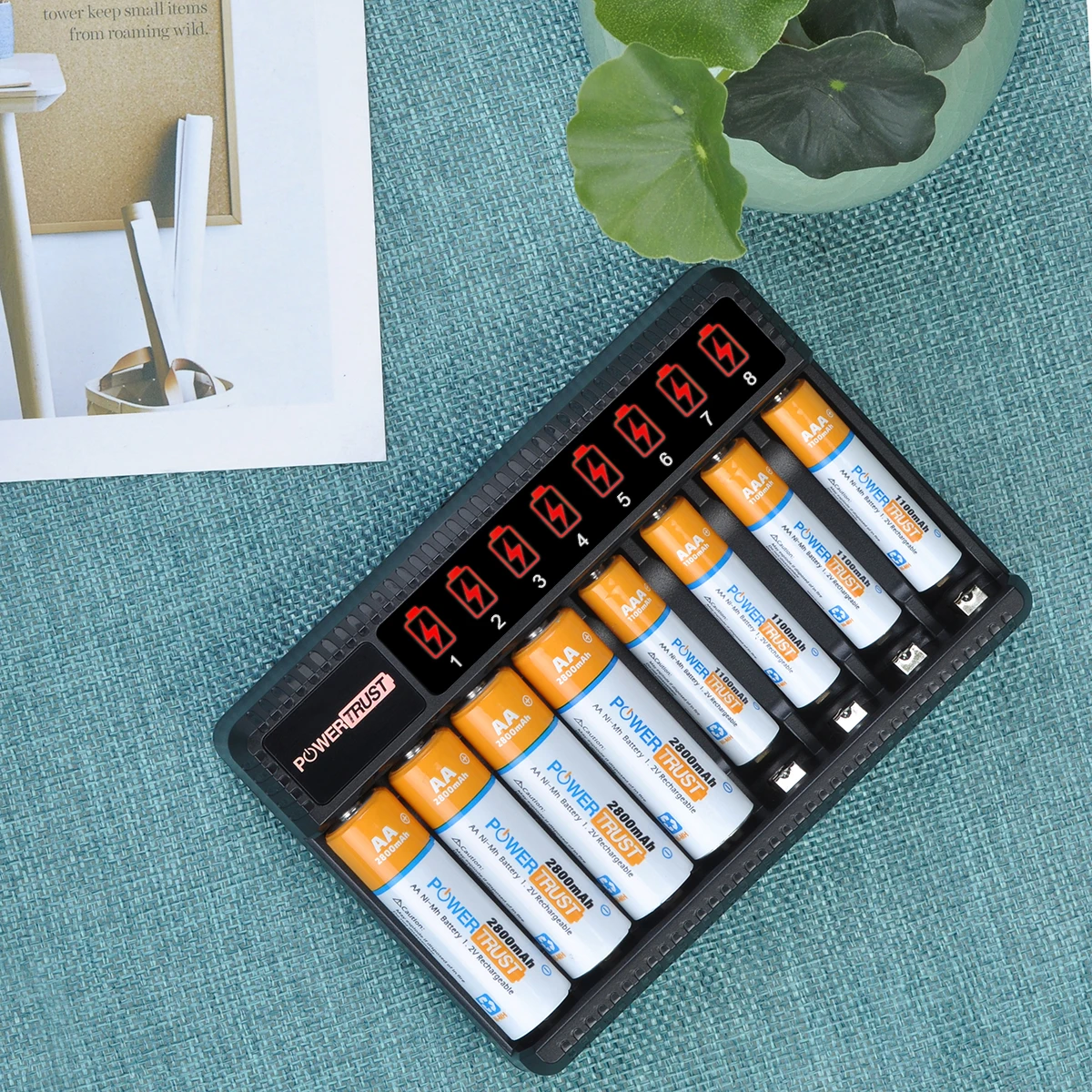 AA AAA Battery Charger 8 Slots Fast Charge with LCD Display for AA AAA Ni-MH Rechargeable Batteries