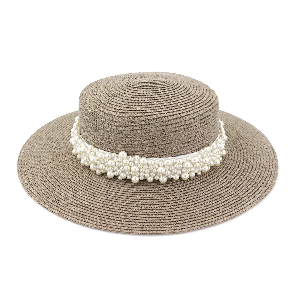 Straw hat pearl big brim women summer outdoor travel beach vacation seaside sun hat sunhat bucket hat 2020