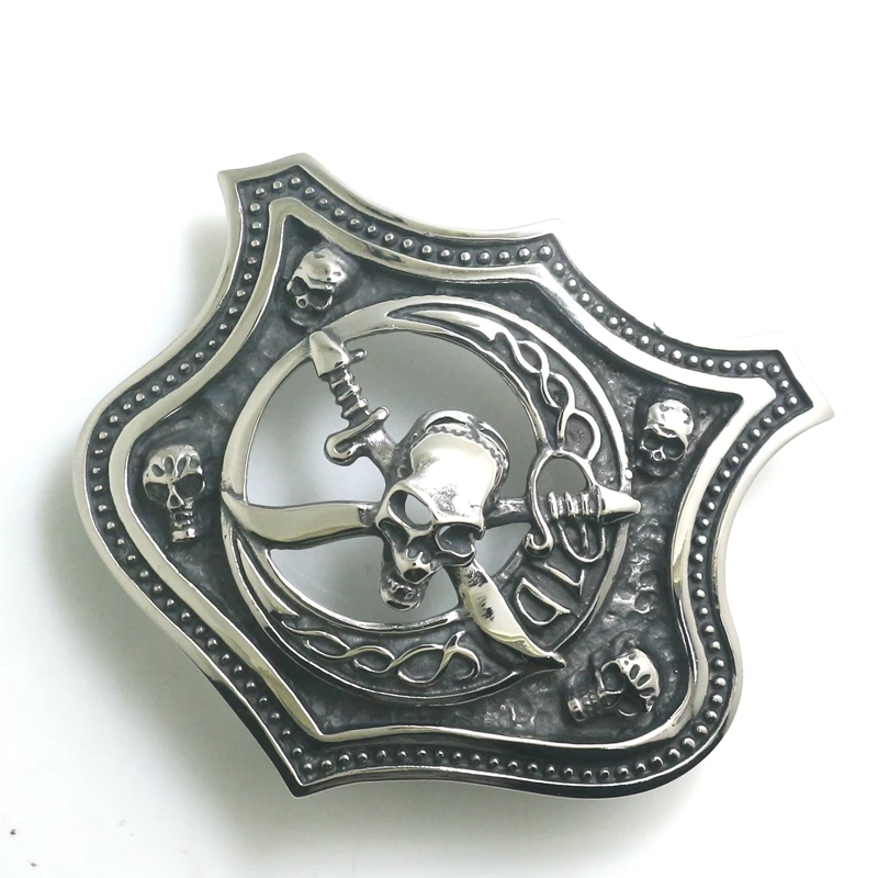 Man\'s 316L Stainless Steel Pirate Shield Skull Belt Buckle