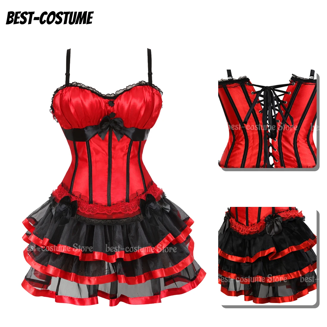 Women Corset Dress With Straps Sexy Corset Lingerie Dress Plus Size Red Vintage Floral Bustier Lace Up Corset Skirt Set