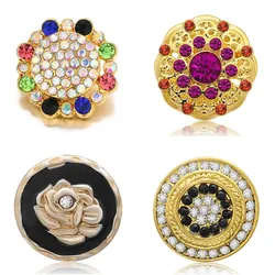 New Beauty Golden style flower rhinestone crystal 18MM snap buttons fit DIY 18MM snap bracelet snap jewelry Gift