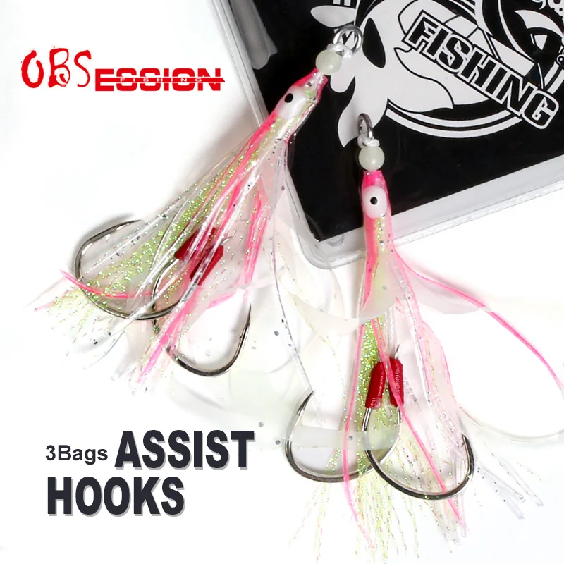 

OBSESSION 2/0 Octopus Lure Squid Jig Soft Fishing Lure Glow Lumious Slow Jig Silicone Skirt Assist Jigging Hook Sea Fishing Hook