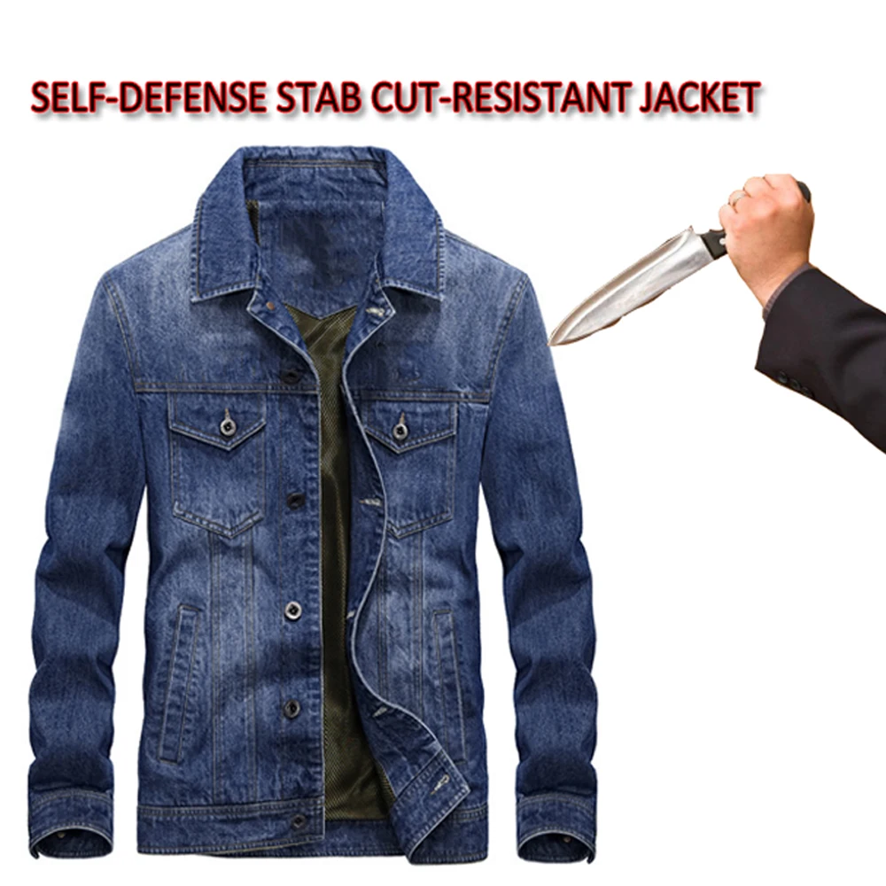 

Switch Hack Men Denim Fashion Cut-Proof And Stab-Proof Jacket Soft, Lightweight And Invisible FBI Police Safety Clothing M-4XL