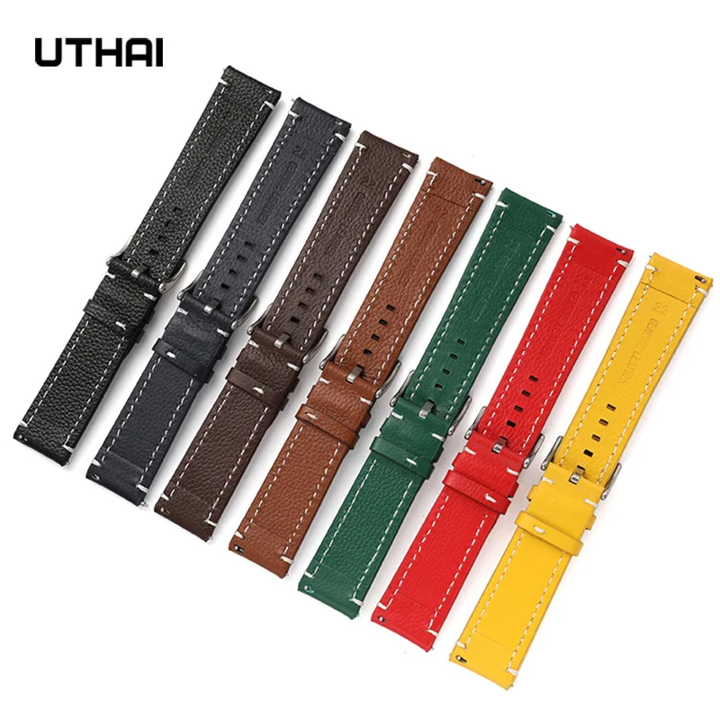 UTHAI Z15 Business Men Watchbands 100% Calf Leather Strap WatchBand 18mm 20mm 22mm 24mm Watch Accessories Wristband Smart Watch