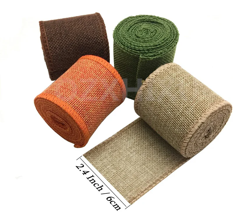 4 colors Natural Jute Burlap Hessian Ribbon Rolls for Rustic Wedding Christmas Gift DIY Party Home Decoration
