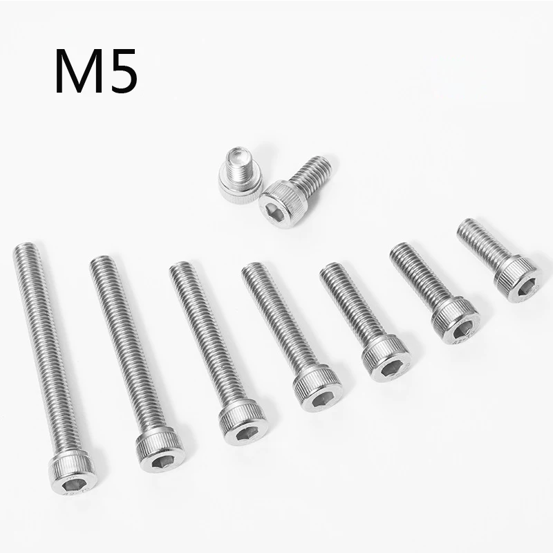 M5 304 Stainless Steel Hex Socket Screw M5x6 25 30 35 40 45 70 75 80 85 90 100mm Hexagon Socket Head Cap Bolt M5 Nut and Washer