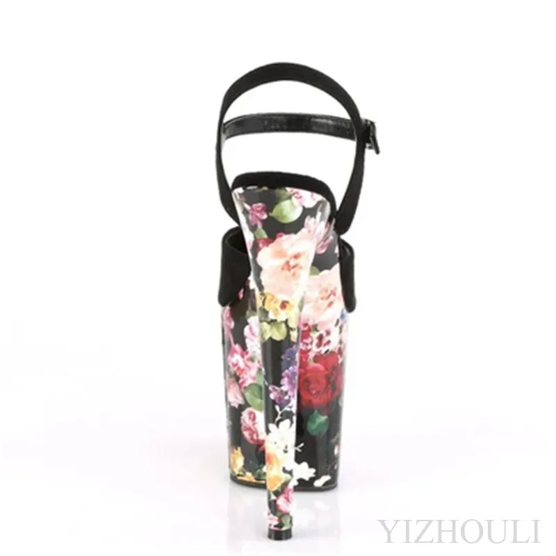 20 cm high princess party shoes, 8 inch sexy heels, floral embellished bag soles, pole dancing shoes