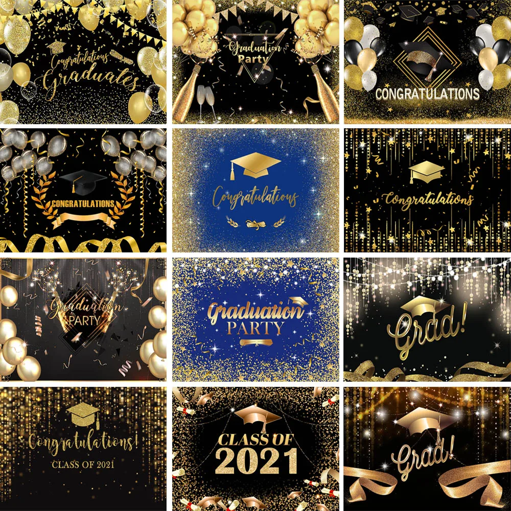 

Congratulations Graduation Party Backdrops Flash Golden Bokeh Bachelor Cap Props Photography Background Students Portrait Photo