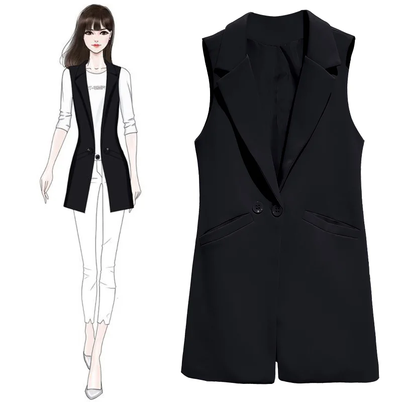 

2025 Spring Autumn New Female Vest Women's Korean Mid-Long Slim Sleeveless Suit Vests Women's Jacket Coats Overcoat Female Tops