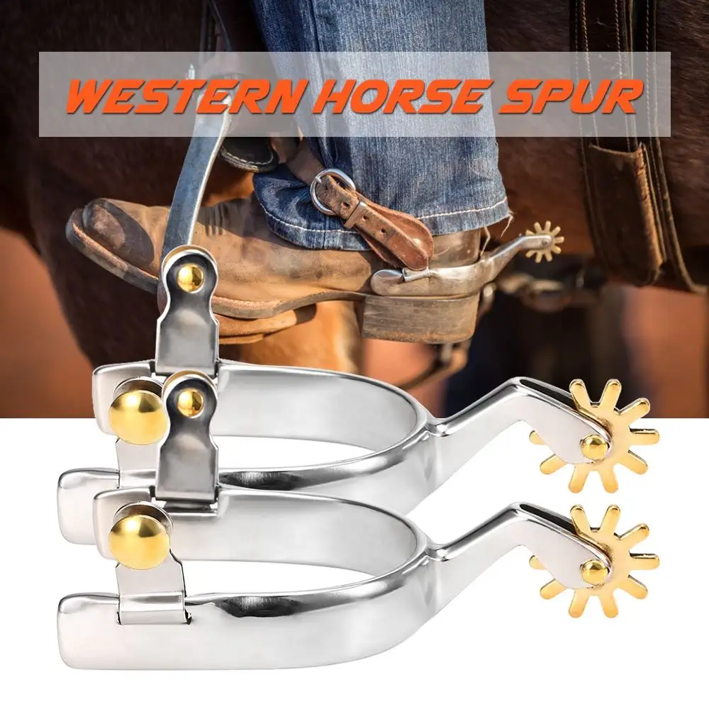 New 2pcs Anti-rust Western Horse Spurs Stainless Steel with Copper Rowel Horse Racing Equipment Horse Riding Crops & Spurs