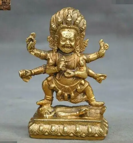 Tibetan Buddhism brass 6 arms Vajrapani Mahakala Wrathful Deity Buddha Statue