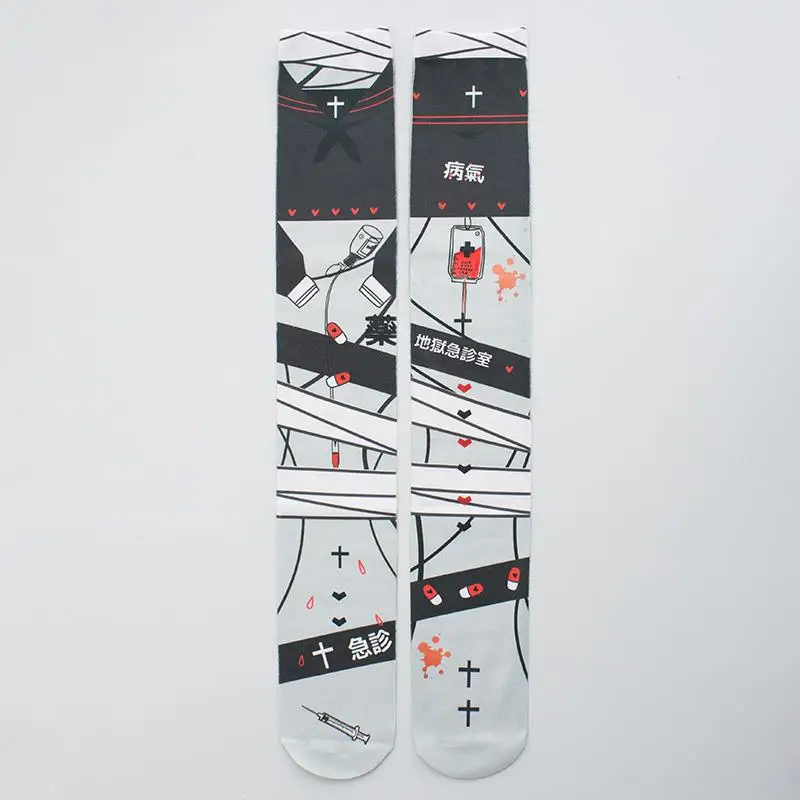 Bas longs gris en soie pour femme, bas Sexy japonais, imprimé en 3D, dessin animé, écolière, cadeau