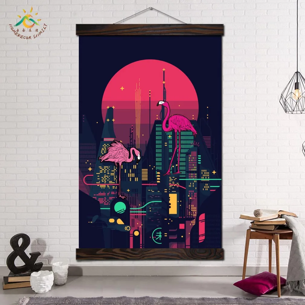 

City Night Red-crowned Crane Animal Posters and Prints Wall Art Decor Canvas Painting Pictures Home Decoration for Living Room