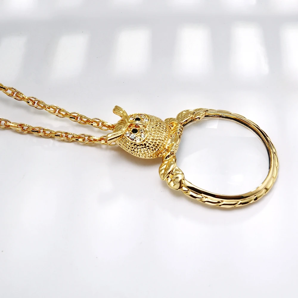 DreamCarnival1989 Women Sweater Necklace 40mm Big Glass Len Magnifying for Reading 65cm Long Chain Cute Owl Jewelry Gift P-0018