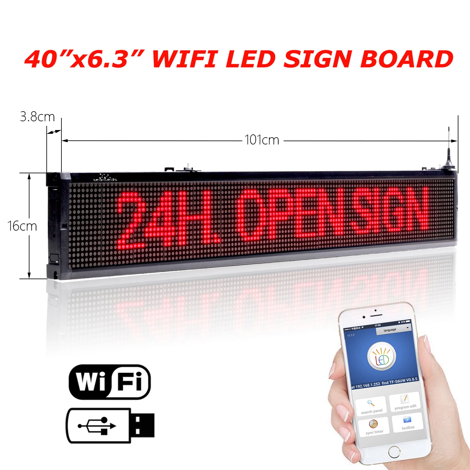 Advertising panel 101 cm Programmable Message with Temperature LED Display Board, Indoor Red Text Display Screen