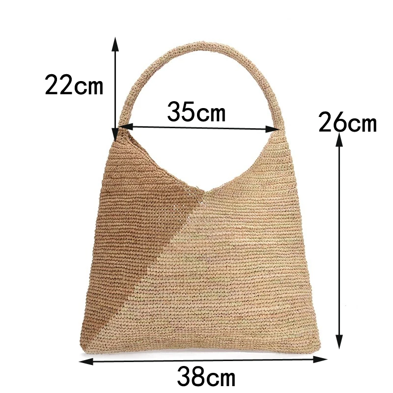 Casual Large Capacity Tote Raffia Bags Hand-Woven Straw Bag Patchwork Women Shoulder Bags Summer Beach Handbags Big Purses 2024