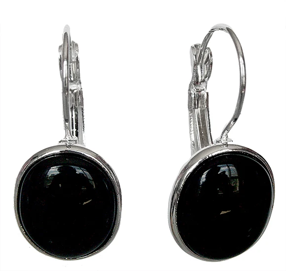 

LATE TREND ELEGANT NATURAL BLACK AGATE 925 SILVER EARRINGS 11/10"