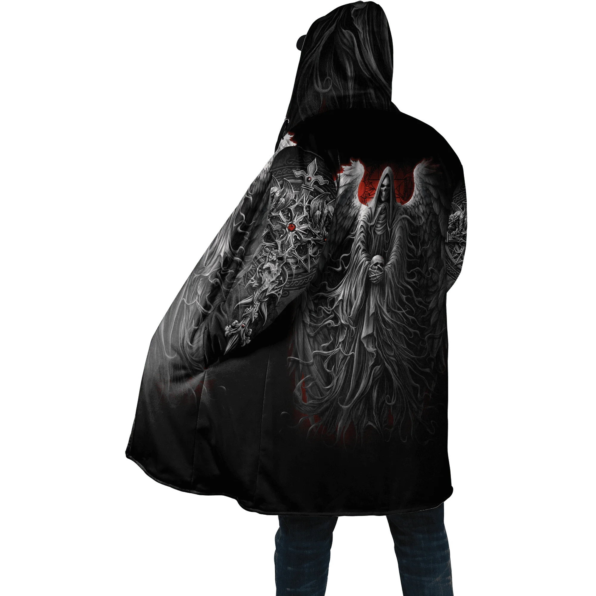 Winter Fashion Mens cloak Reaper Skull With Angel Wings 3D Printing Thick Fleece Hooded Coat Unisex Casual Warm Cape coat DP20