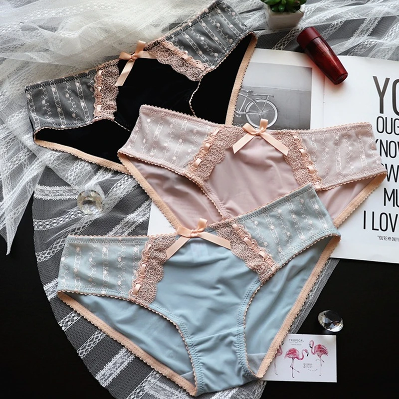 Komfortable Eis Seide Dame Höschen Stickerei Spitze frauen Unterwäsche Sexy Wrap Gesäß Unterhose Lose sitzende Weibliche Slips