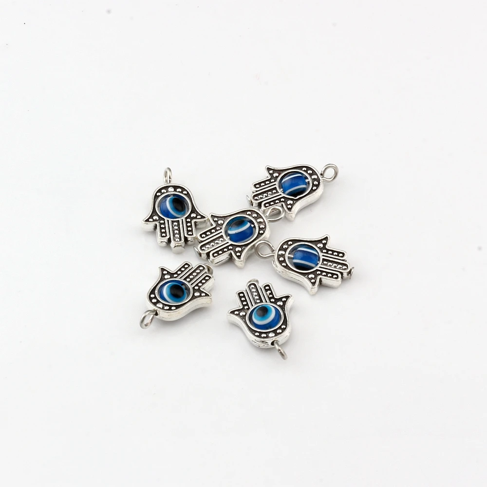 100Pcs Hamsa Hand Blue Eye Bead Kabbalah Good Luck Charm Pendant For Jewelry Making Bracelet Necklace DIY Accessories 19x12mm