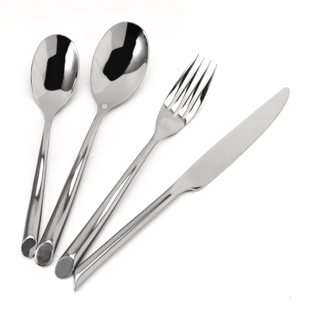 Jaswehome 4 Pieces Durable Mirror Polish Stainless Steel Dinnerware Set Flatware Cutlery Western Steak Knife Forks Dinner Spoons