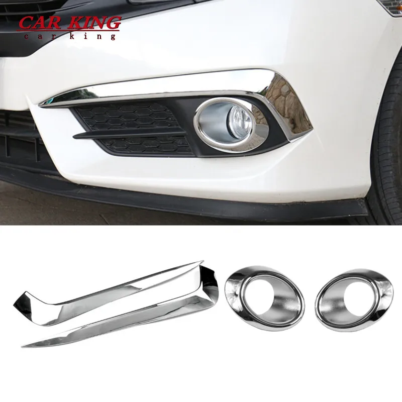 

For Honda Civic 10th Sedan 2016 2017 2018 ABS Chrome Front Foglight Cover Trim Fog Light Lamp Eyelid Strip Car Accessories 2pcs