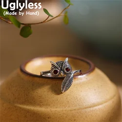 Uglyless Creative Animals Owl Rings for Women Marcasite Owls Rings Thai Silver Jewelry 925 Sterling Silver Animal Rings Lovely