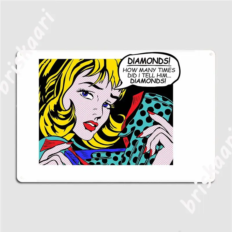 Roy Lichtenstein Comic Art Girl With Gloves Metal Sign Wall Pub Cave Pub Funny Wall Decor Tin Sign Poster