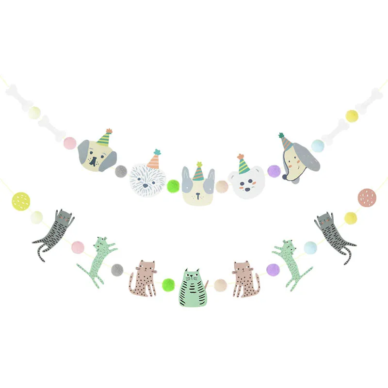 

1 Set Lovely Cat Dog Design Paper Banner Bunting Pet Birthday Party Decoration Garland For Baby Shower Kids Birthday Favor Decor