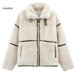 Loose Thick Vintage Korean Lambswool Jacket Womens Autumn Winter Turtleneck Jackets Elegant Basic Coat Ladies Wool Outerwears