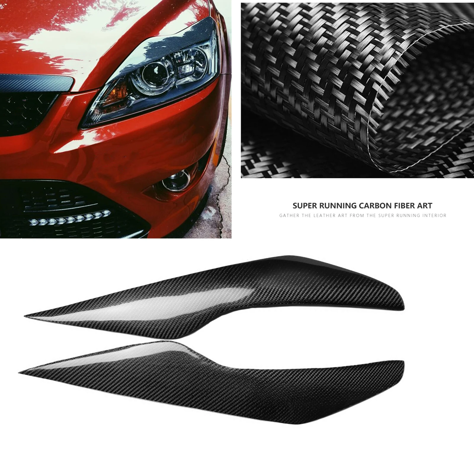 For Ford Focus MK2 2009-2011 Real Carbon Fiber Headlight Eyebrow Headlamp Eyelid Trim Front Head Light Lamp Brow Cover Sticker