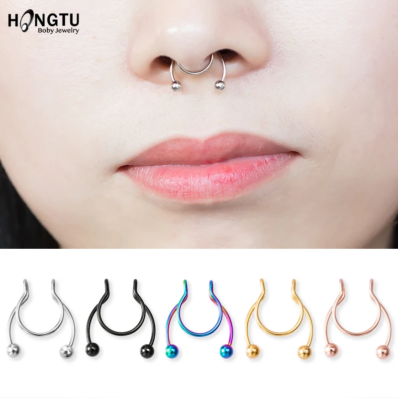 1-5PCS Steel 20G Dainty Faux Nose Rings Fake Septum Rings Hoop Nostril Piercing Fake Clip on Nose Rings Oreja Piercings Jewelry