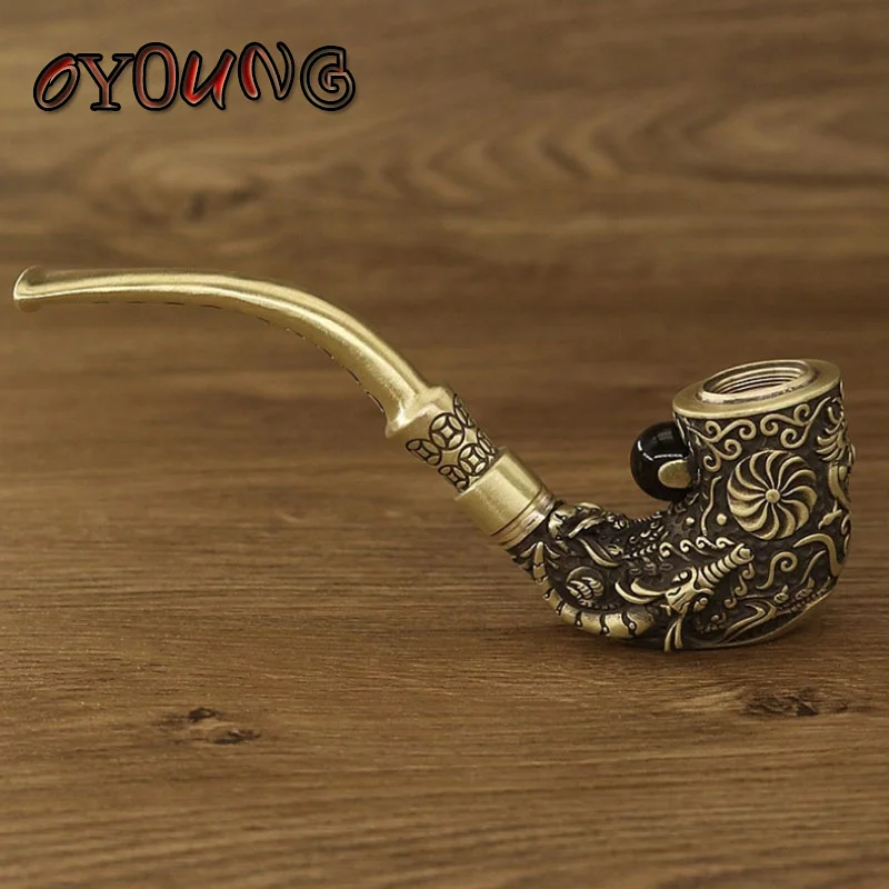 Vintage Brass Lucky Pixiu Smoking Tobacco Pipe Accessories Chinese Traditional Fengshui Pure Copper Cigarette Holder Collections