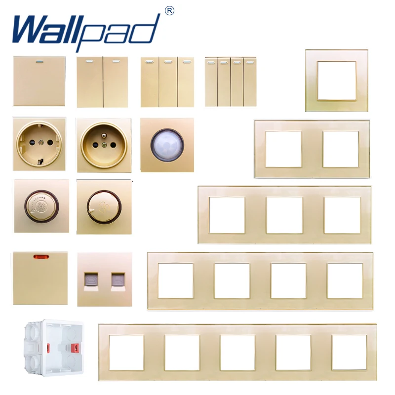 Gold Switch DIY Champagne Gold Crystal Glass Socket DIY Wallpad 1 2 3 4 Gang 20A Heater Push Button Rocker Interruptor