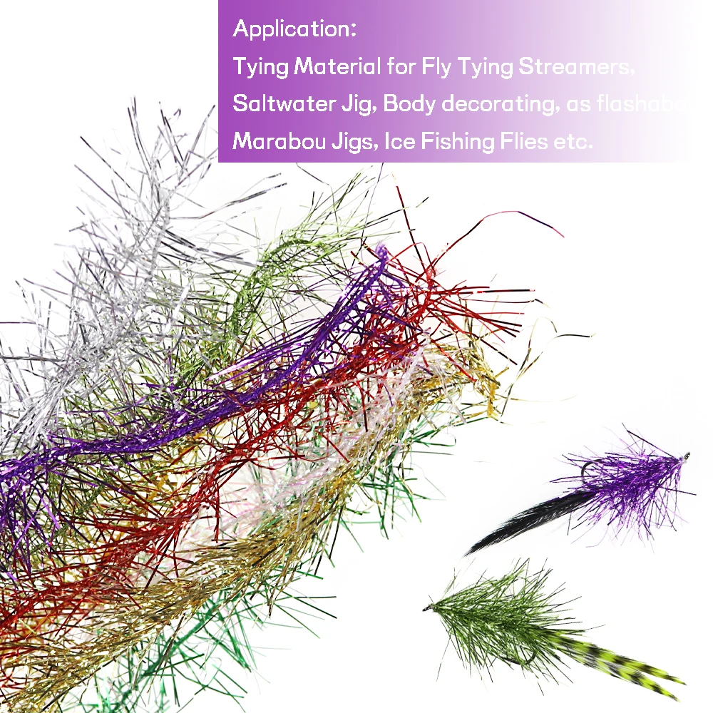 Wifreo 2M*35mm Wide Fly Tying Ice Tinsel Chenille Flash 8Colors Flashabou Floss Strips Saltwater Jig Bass Fly Tying Material