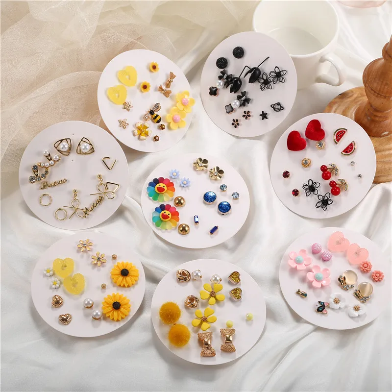 Funny Cute Butterfly Earring Fashion Mixed Cat Heart Flowers Bow Earring Sets For Women Jewelry 2021 New Boucles D Oreille Femme