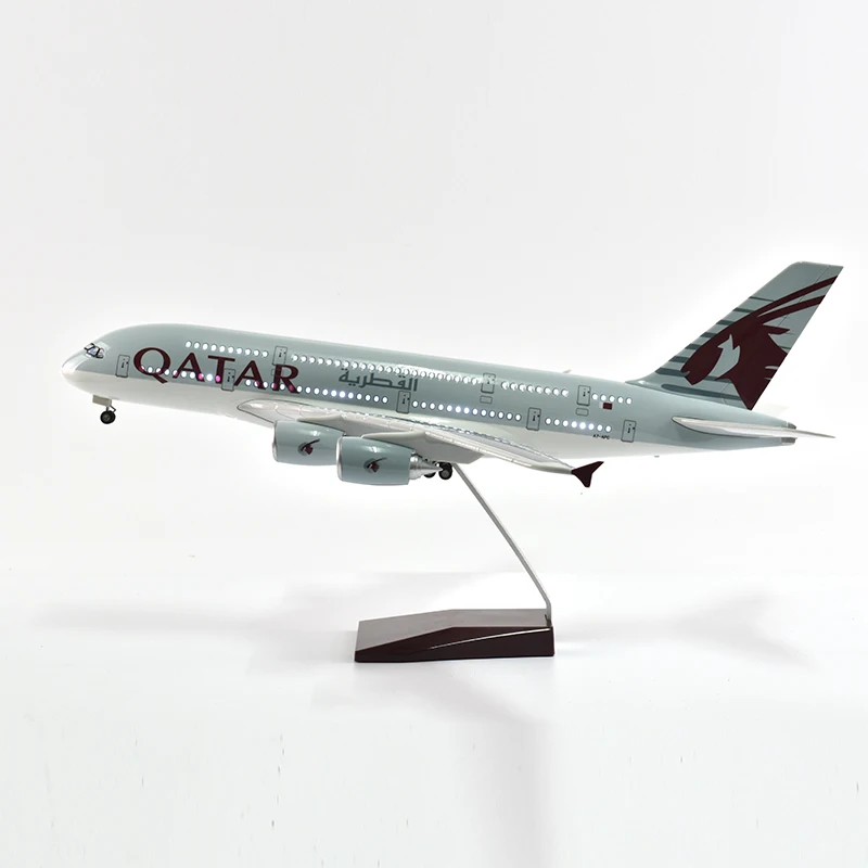 JASON TUTU 46cm Airplane Model Aircraft Qatar Airbus A380 1/160 Scale Diecast Resin Light and Wheel Plane Gift Collection